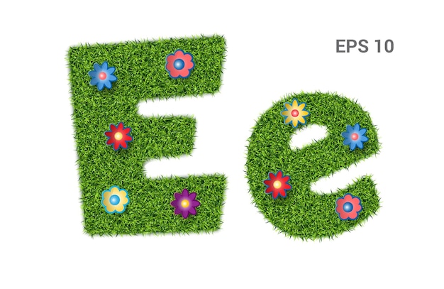 Ee  letters of the alphabet with grass texture Moorish lawn with flowers Symbol of summer ecology