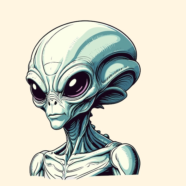 Eerie Alien Head Vector Illustration Hand Drawing Style