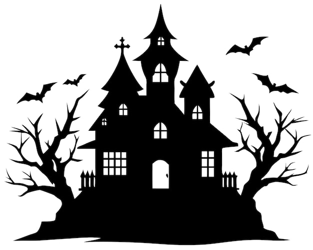 eerie haunted house black silhouette vector art and illustration