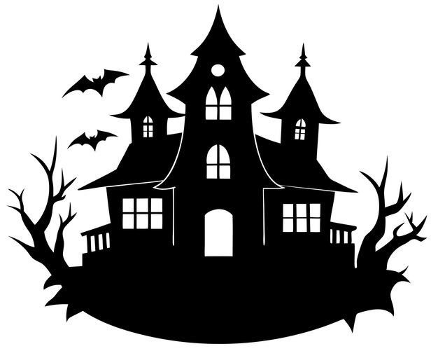 eerie haunted house black silhouette vector art and illustration