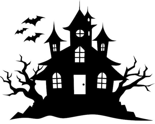 eerie haunted house black silhouette vector art and illustration