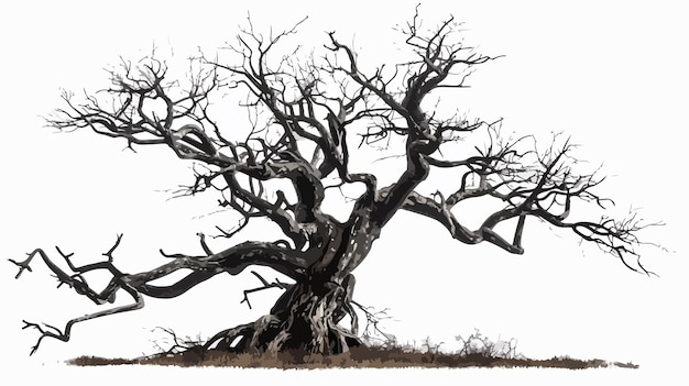 Vector eerie isolated old tree on white background