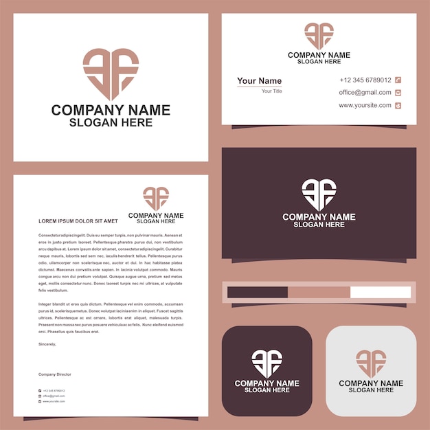 ef initial logo love vector design and business card premium