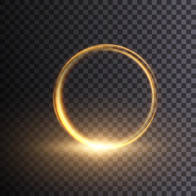 The effect of abstract golden light circles on a transparent background Golden frame