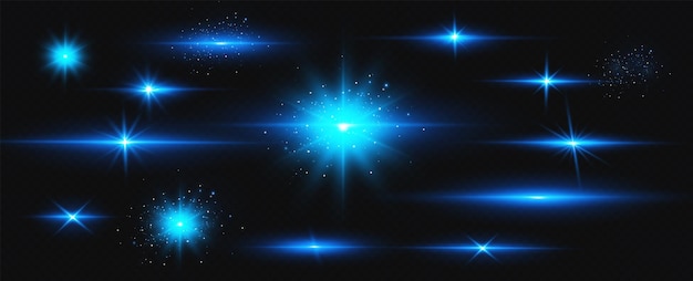 The effect of a bright glow of blue stars. A bright flash of light particles.