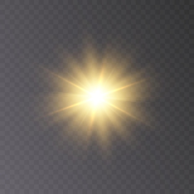 The effect of bright sunlight. Twinkling golden star isolated on transparent background.