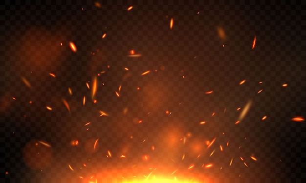 Effect burning red hot sparks realistic fire flames abstract background