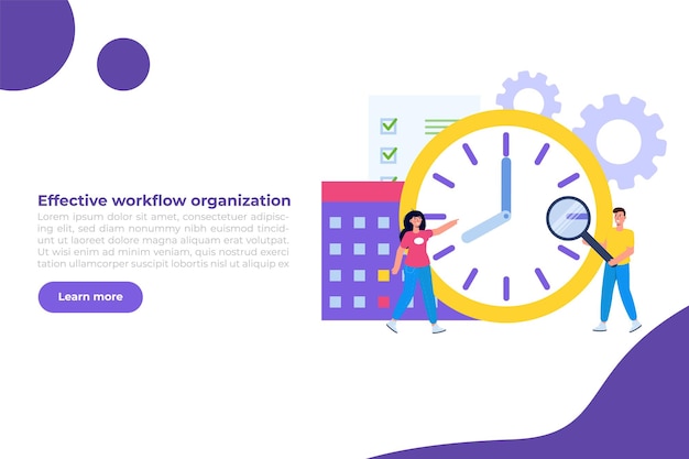 Effective workflow organization, teamwork process, deadlines respect, efficient workday concept. Vector illustration.