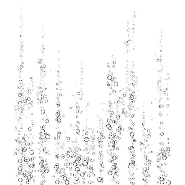 Effervescent drink. Underwater  black fizzing air bubbles on white  background. Fizzy sparkles in water, sea, aquarium, ocean. Fizz. Undersea vector texture.