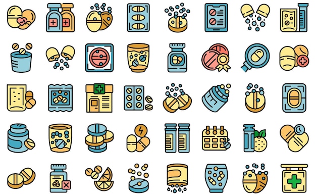 Effervescent tablets icons set vector flat