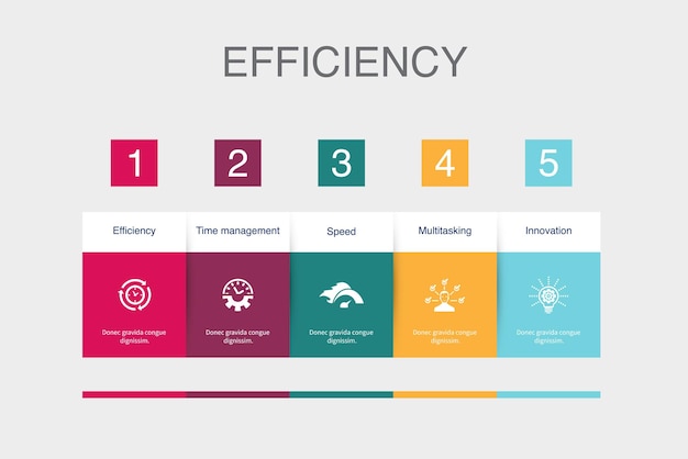 Efficiency time management speed multitasking innovation icons Infographic design layout template Creative presentation concept with 5 steps