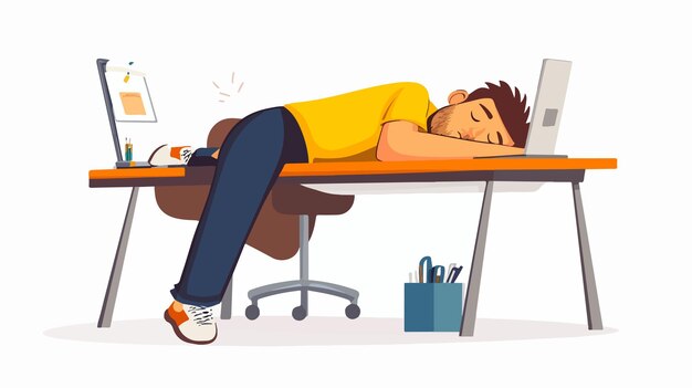 Vector efficient young man sleeping at work professional image for business concepts and productivity