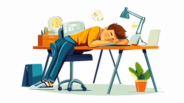 Vector efficient young man sleeping at work professional image for business concepts and productivity