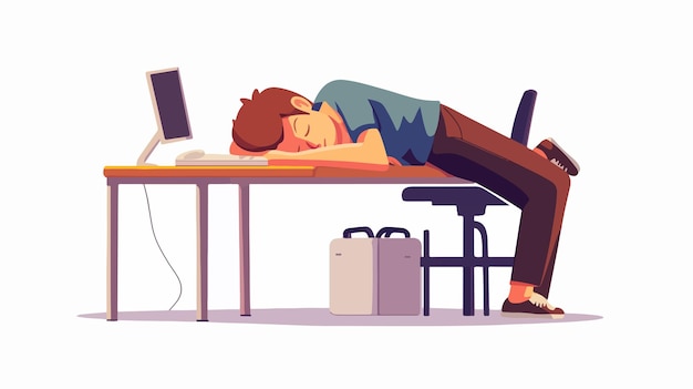 Vector efficient young man sleeping at work professional image for business concepts and productivity