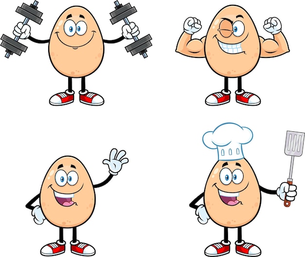 Egg Cartoon Mascot Character Vector Collection Set Isolated On White Background