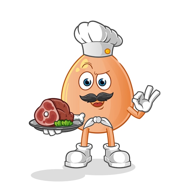 Egg chef with meat mascot. cartoon 