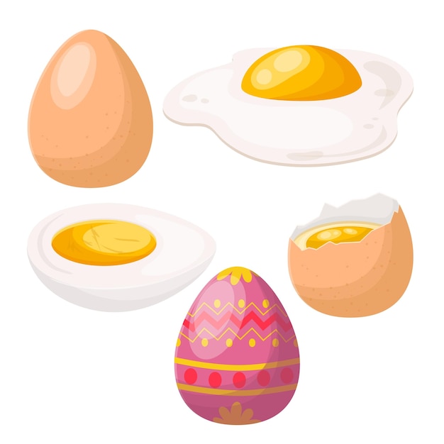 Egg food chicken set cartoon vector illustration