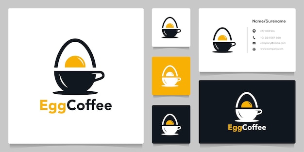 Egg slice and coffee cup breakfast for cafe restaurant logo design with business car