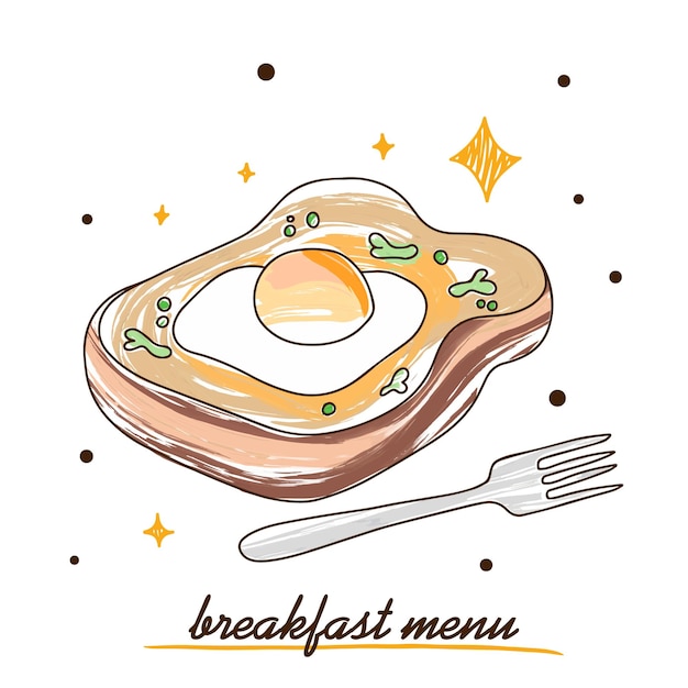 Egg with bread delicious toast breakfast menu colorful doodle