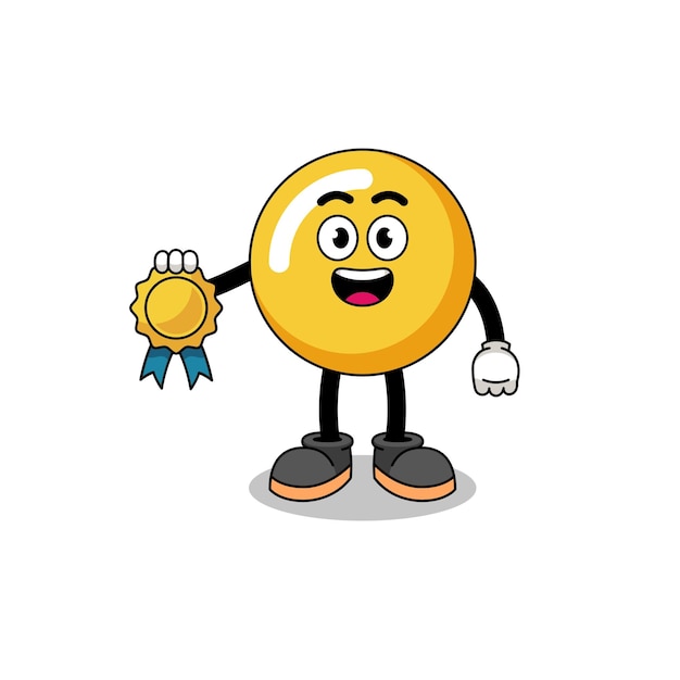 Egg yolk cartoon illustration with satisfaction guaranteed medal