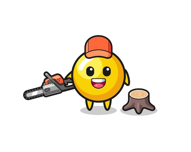 Egg yolk lumberjack character holding a chainsaw