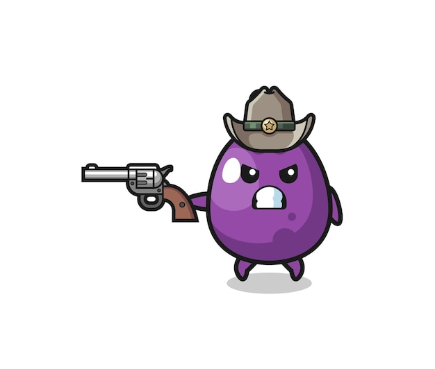 The eggplant cowboy shooting with a gun  cute design