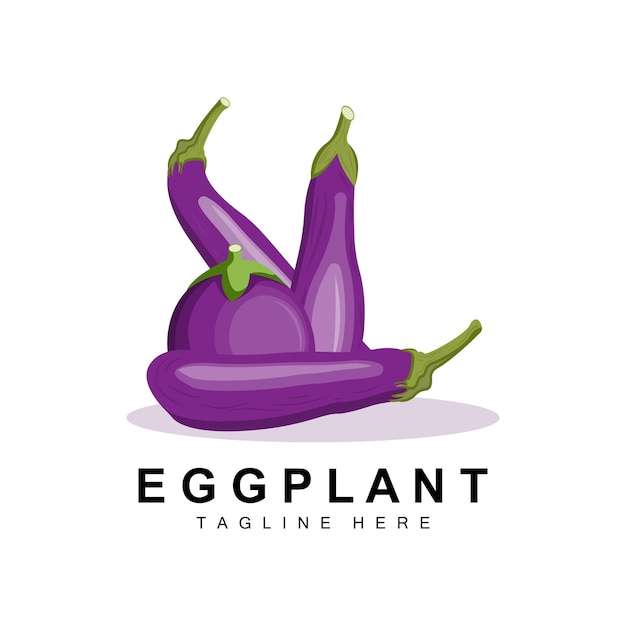 Eggplant Logo Design Vegetables Illustration Purple Vegetable Plantation Vector Product Brand Icon Template