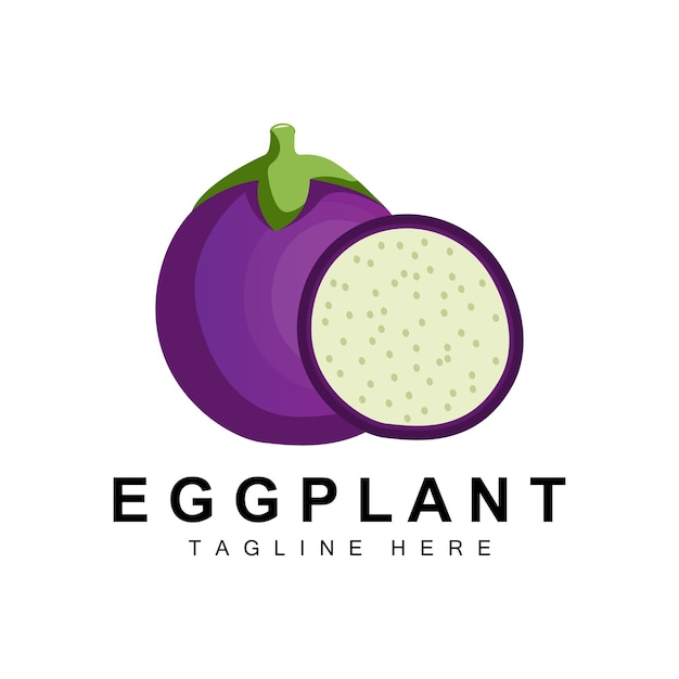 Eggplant Logo Design Vegetables Illustration Purple Vegetable Plantation Vector Product Brand Icon Template