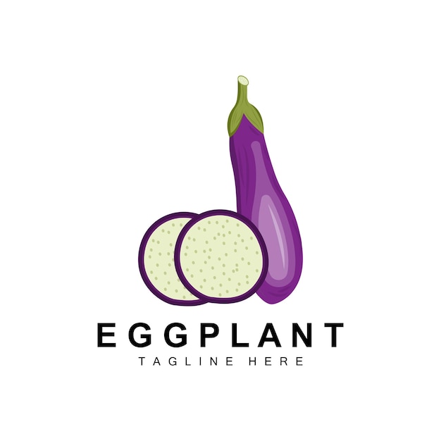 Eggplant Logo Design Vegetables Illustration Purple Vegetable Plantation Vector Product Brand Icon Template