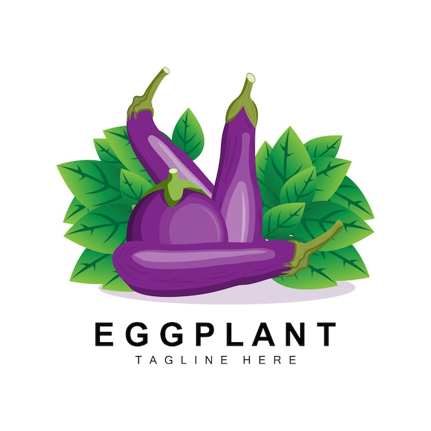 Eggplant Logo Design Vegetables Illustration Purple Vegetable Plantation Vector Product Brand Icon Template