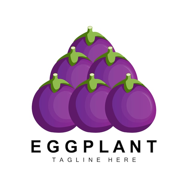 Eggplant Logo Design Vegetables Illustration Purple Vegetable Plantation Vector Product Brand Icon Template