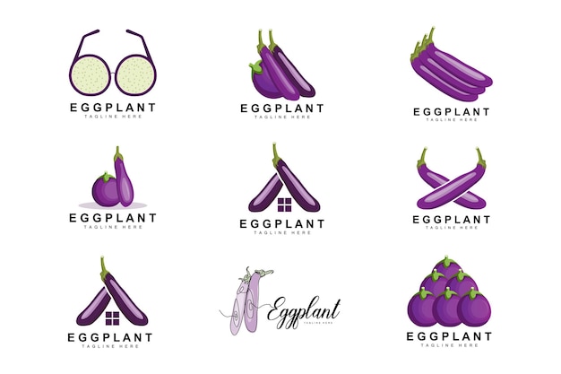 Eggplant Logo Design Vegetables Illustration Purple Vegetable Plantation Vector Product Brand Icon Template