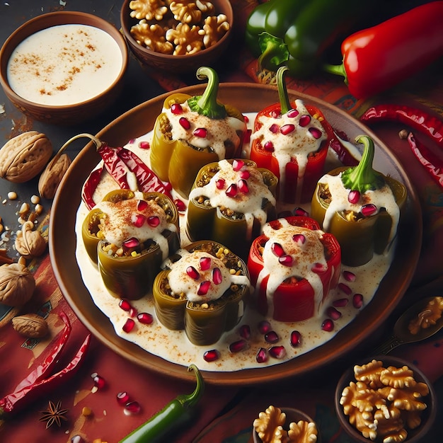 Eggplants stuffed with bulgur and vegetables close up Selective focus