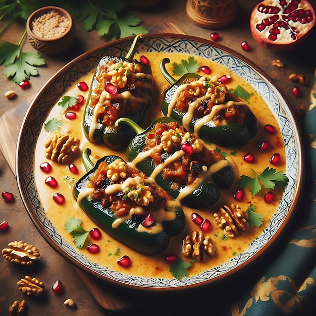 Eggplants stuffed with bulgur and vegetables close up Selective focus