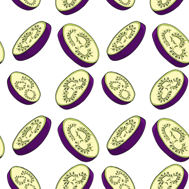 Eggplants vector colored seamless pattern isolated on white background. Farm, fresh, vegetables