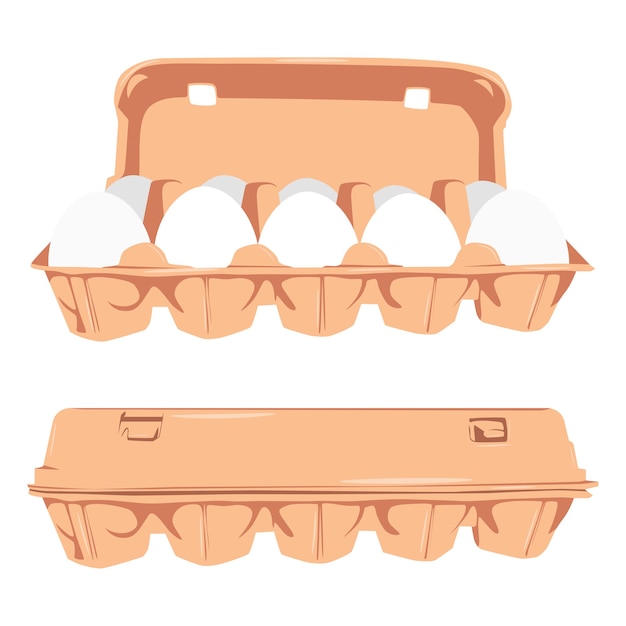 Eggs in carton box cartoon set isolated on a white background.