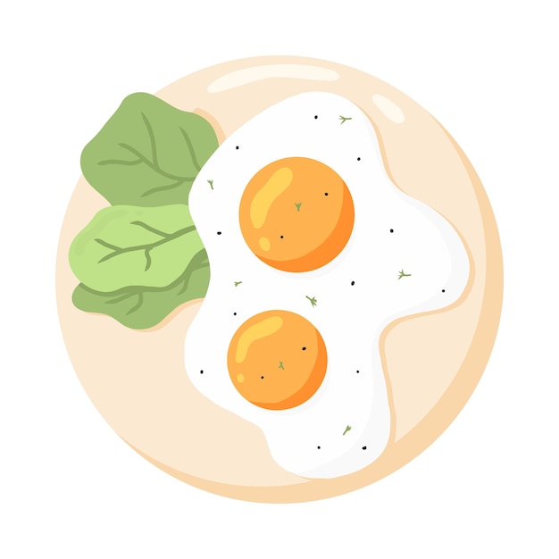 Eggs on a plate Fried eggs with vegetables English delicious breakfast Omelet Vector illustration in cartoon style