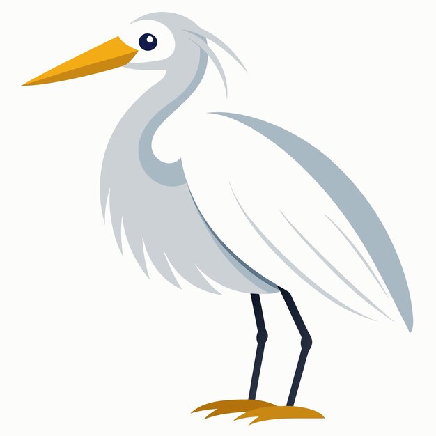 Egret bird stands kawaii