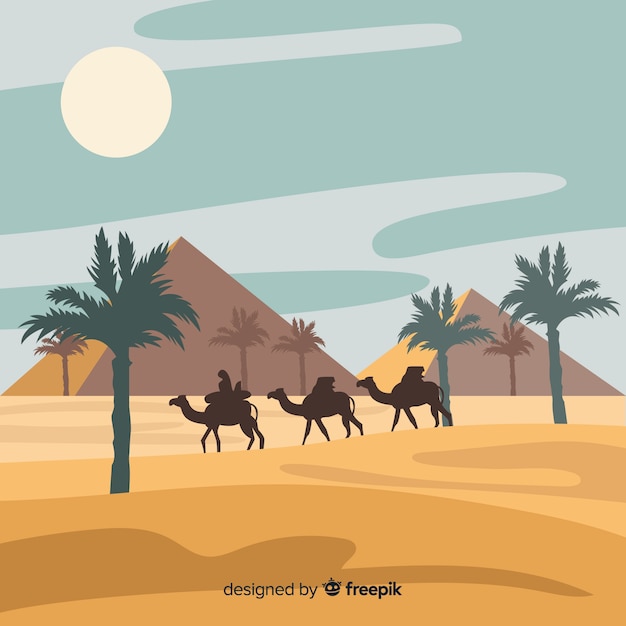 Egypt desert landscape background in flat design