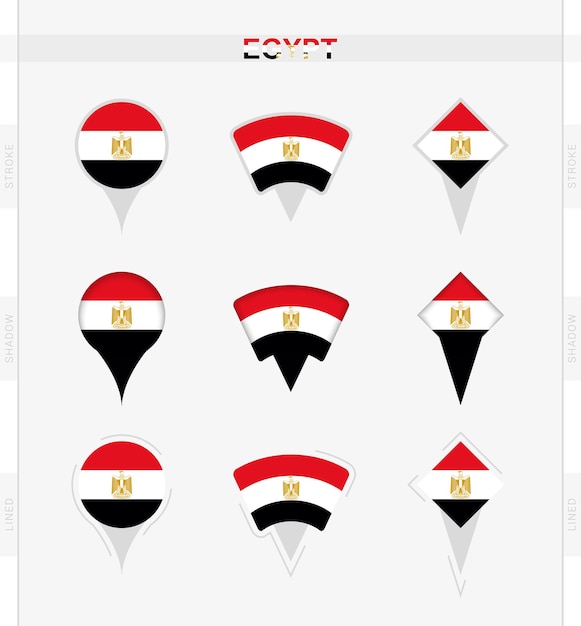 Egypt flag set of location pin icons of Egypt flag