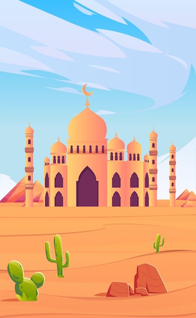 Egypt landmarks Cairo city skyline with worldfamous mosque illustration