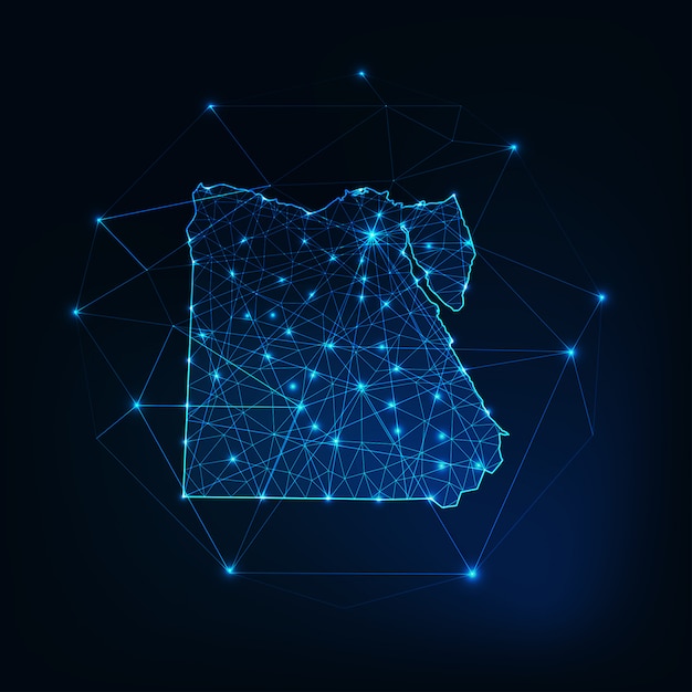 Egypt map outline with stars and lines abstract framework.