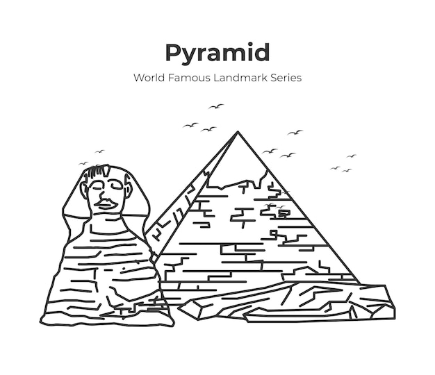 Egypt Pyramid and Spinx Statue World Famous Landmark Outline Illustration