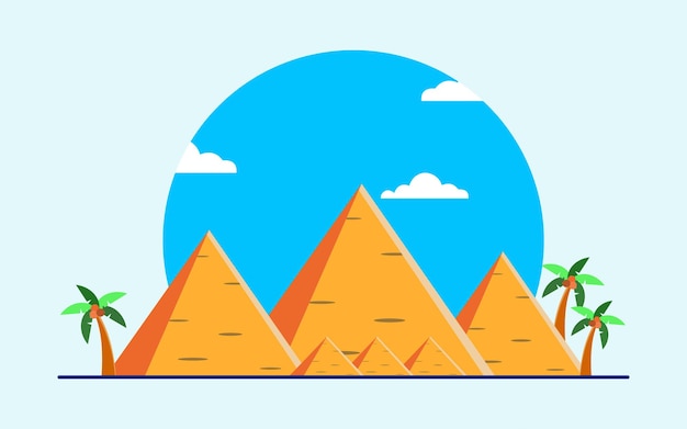 Vector egypt pyramids with palms in desert flat vector design