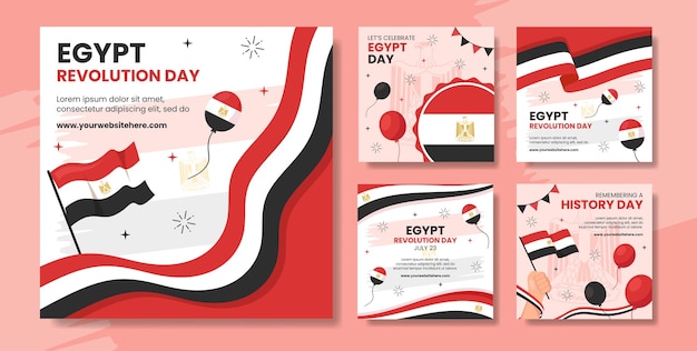 Egypt Revolution Day Social Media Post Flat Cartoon Hand Drawn Templates Background Illustration