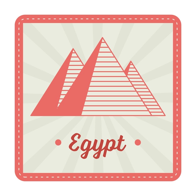 Egypt Stamp Or Sticker Design With Pyramid Against Rays Background In Orange And Grey Color