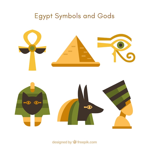 Egypt symbols and gods collection with flat design