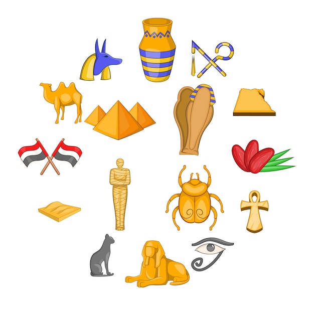 Egypt travel icon set, cartoon style