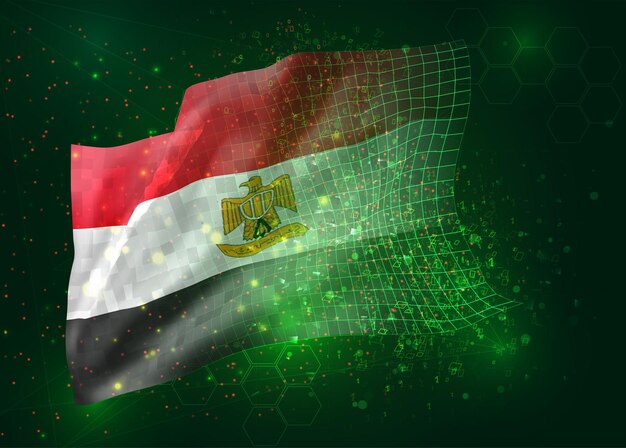 Egypt, on vector 3d flag on green background with polygons and data numbers