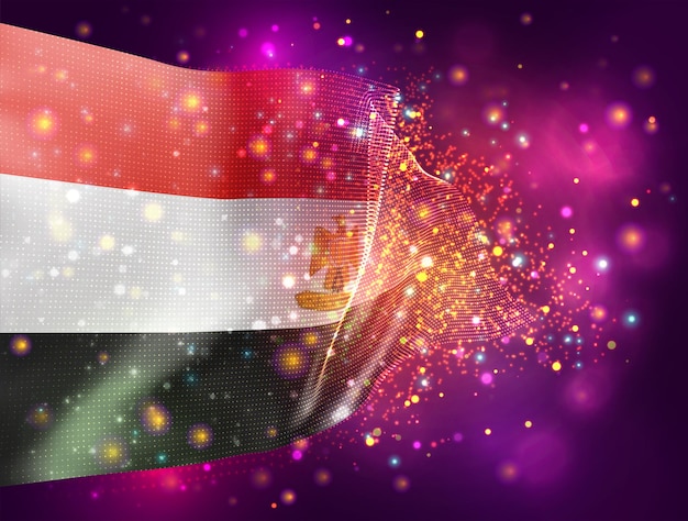 Egypt, vector 3d flag on pink purple background with lighting and flares